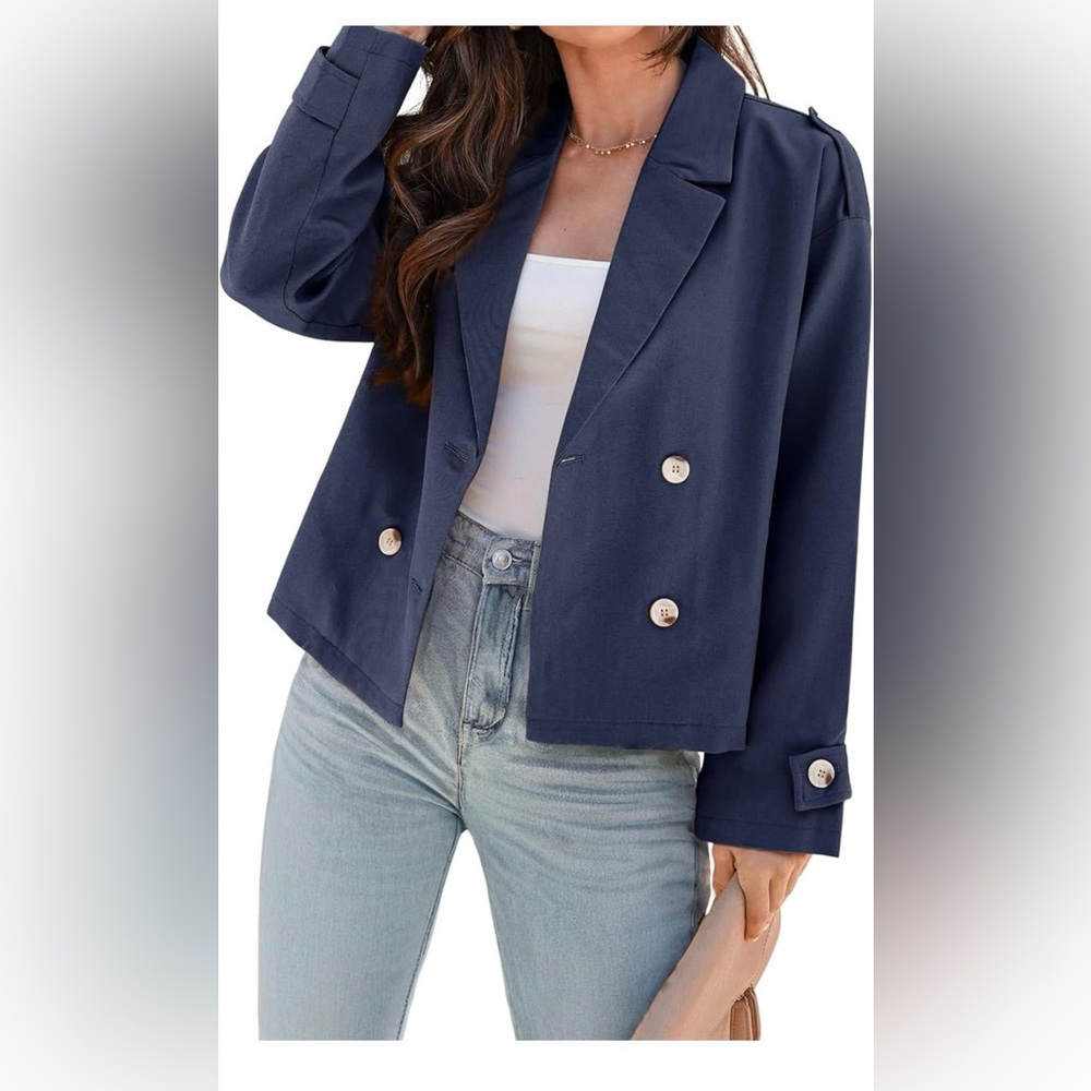 Dokotoo Cropped Trench Coats Double Breasted Blazer Outerwear with Pockets NWT